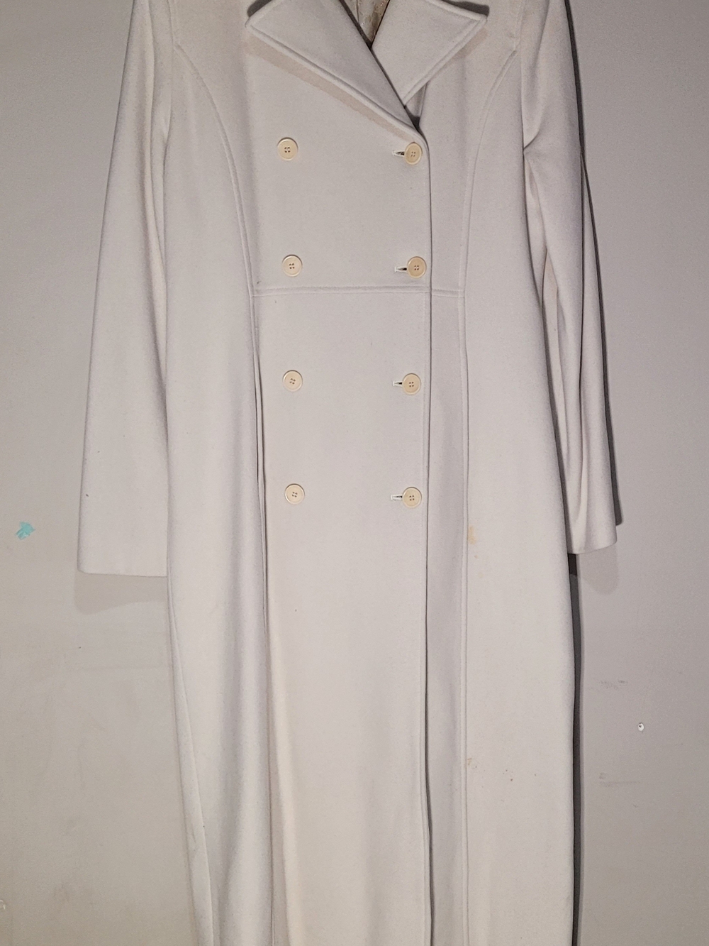 Kenneth Cole Long Double-Breasted Wool Coat in Off-White